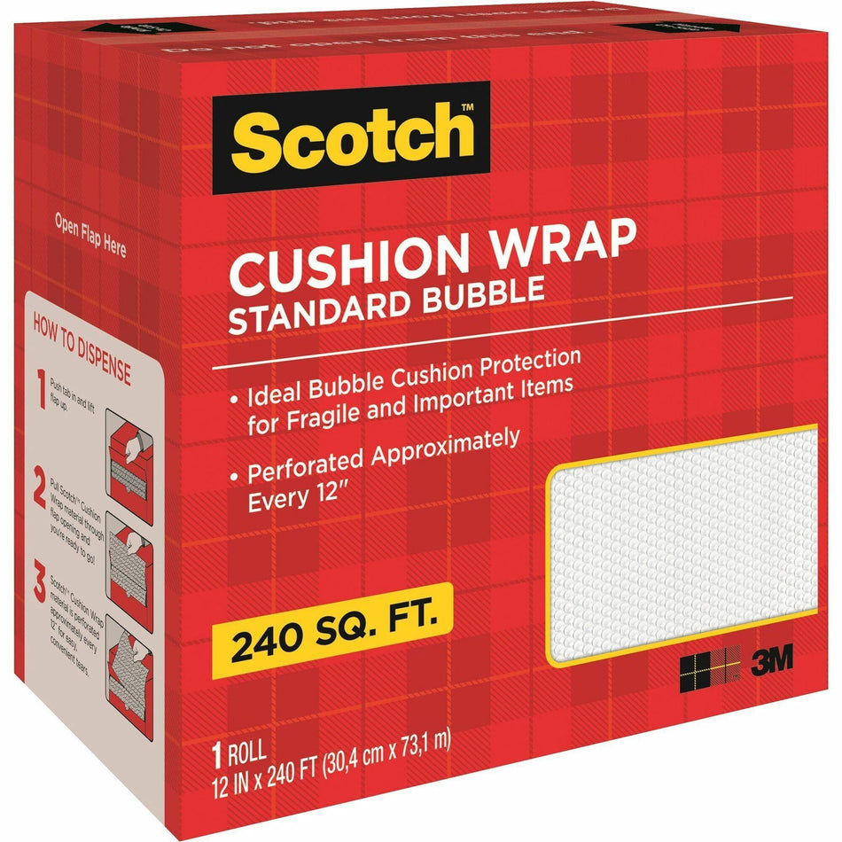 Scotch Perforated Cushion Wrap - 12" Width x 240 ft Length - Perforated, Lightweight, Recyclable, Non-scratching, Easy Tear - Polyethylene, Nylon - Clear - 1 Roll
