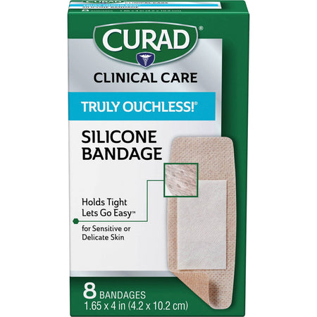 Curad Truly Ouchless Silicone Bandage - 1.65" Width x 4" Length - Beige - Silicone - 8 / Box