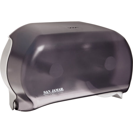 San Jamar Dual Roll Tissue Dispenser - Roll Dispenser - 2 x Roll - 12.8" Height x 12.2" Width x 5.7" Depth - Plastic - Black Pearl - Ergonomic, Hygienic, Translucent, Compact, Contemporary Style, Durable, Break Resistant, Anti-bacterial - 6 / Carton
