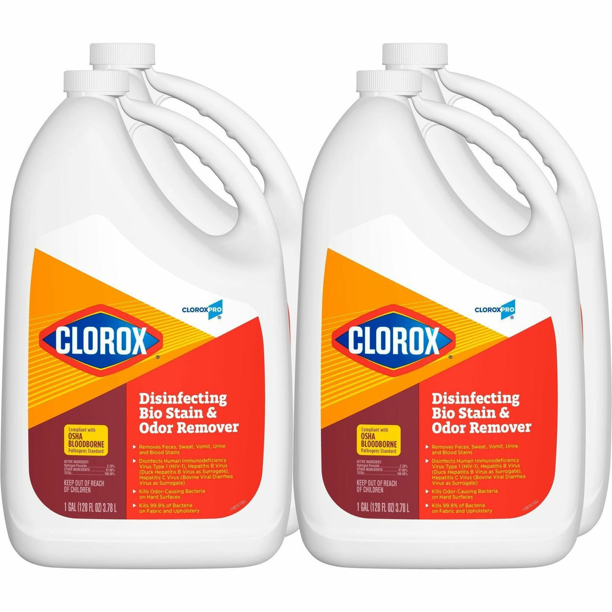 CloroxPro&trade; Disinfecting Bio Stain & Odor Remover Refill - 128 fl oz (4 quart) - Bleach-free, Deodorize - Translucent - 4 / Carton