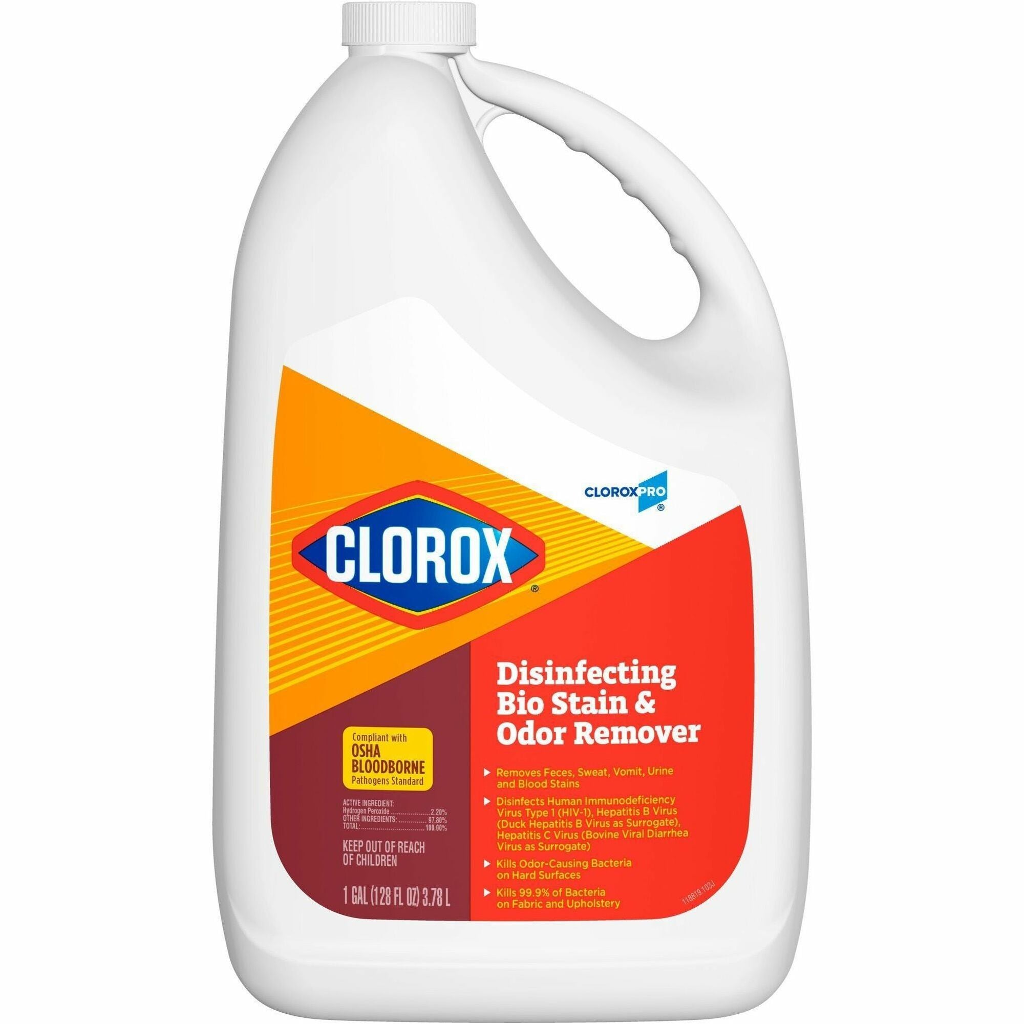 CloroxPro&trade; Disinfecting Bio Stain & Odor Remover Refill - 128 fl oz (4 quart) - Bleach-free, Deodorize - Translucent - 1 Each