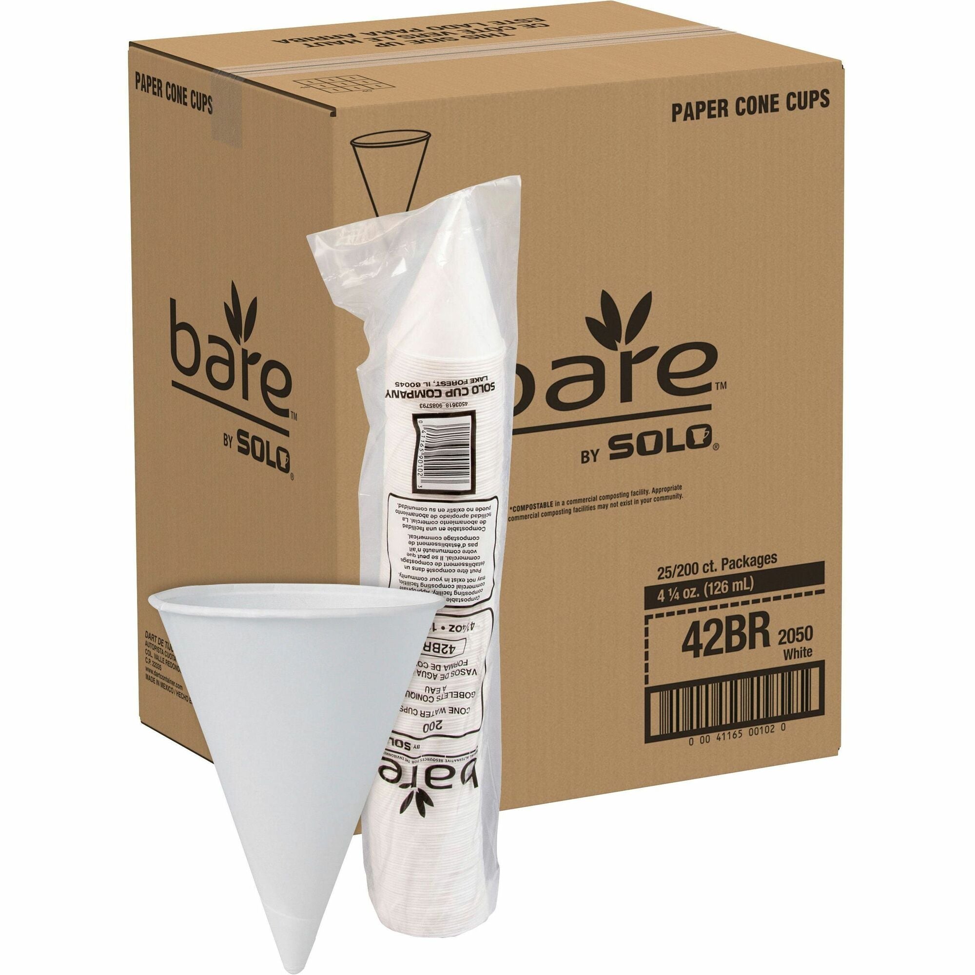 Solo Eco-Forward 4.25 oz Treated Paper Cone Water Cups - 4.25 fl oz - Cone - White - Paper - Water - 200/Bag - 25 / Carton