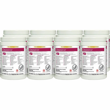 Dispatch Hospital Cleaner Disinfectant Towels with Bleach - Ready-To-Use - 32 oz (2 lb) - 8" Length x 6.75" Width - White - 150/Tub - 8 / Carton