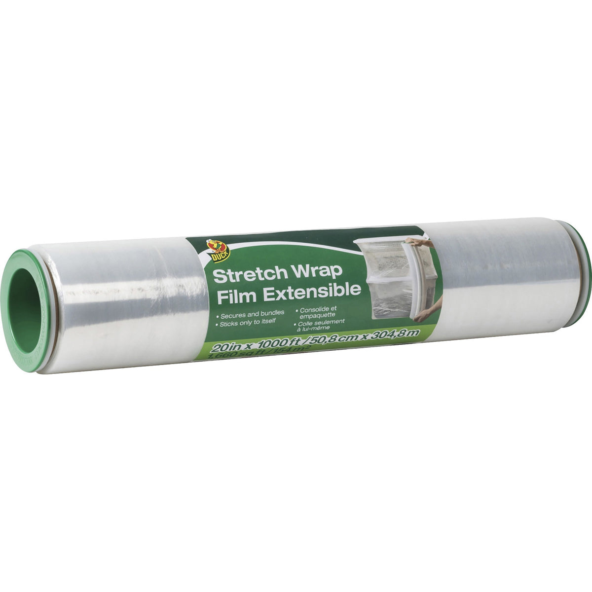 Duck Extensible Stretch Wrap Film - 20" Width x 1000 ft Length - Non-adhesive, Durable, Handle, Self-stick - Plastic Film - Clear - 1 Each