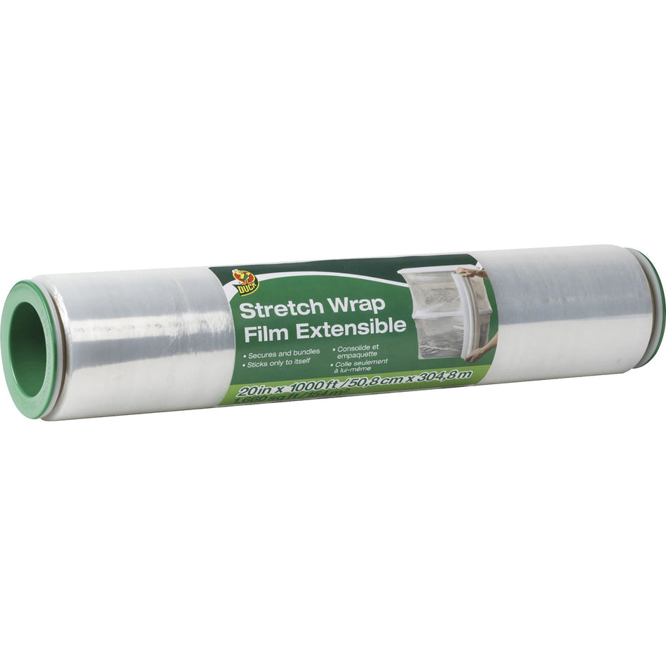 Duck Extensible Stretch Wrap Film - 20" Width x 1000 ft Length - Non-adhesive, Durable, Handle, Self-stick - Plastic Film - Clear - 1 Each