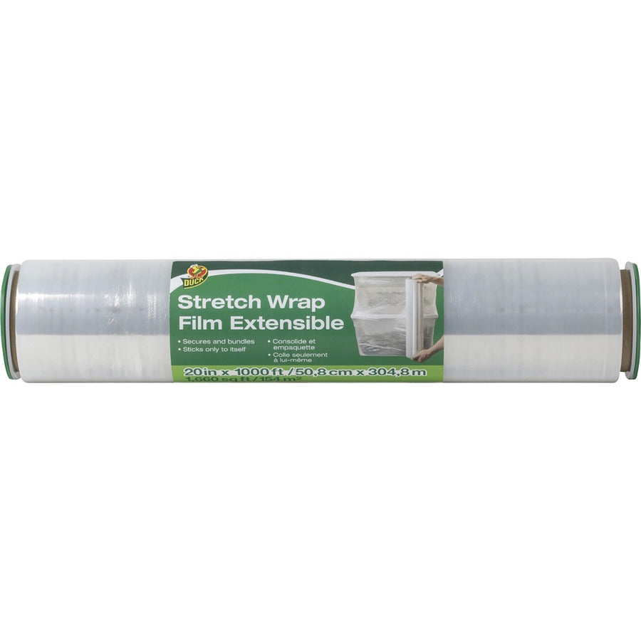 Duck Extensible Stretch Wrap Film - 20" Width x 1000 ft Length - Non-adhesive, Durable, Handle, Self-stick - Plastic Film - Clear - 1 Each