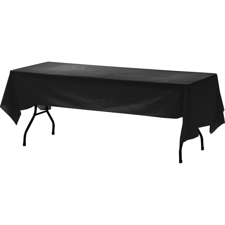 Genuine Joe Plastic Table Covers - 108" Length x 54" Width - Plastic - Black - 6/Pack - 4 / Carton
