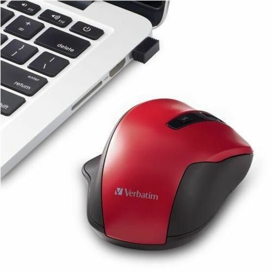 Verbatim Mouse - Blue LED/Optical - Wireless - Radio Frequency - 2.40 GHz - Red - USB - 1600 dpi - 6 Button(s) - 1 Each