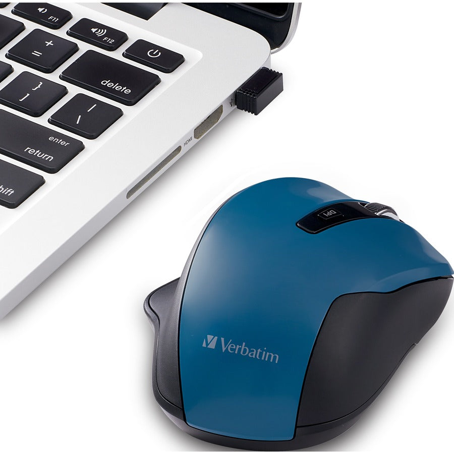 Verbatim Mouse - Blue LED/Optical - Wireless - Radio Frequency - 2.40 GHz - Dark Teal - USB - 1600 dpi - 6 Button(s) - 1 Each