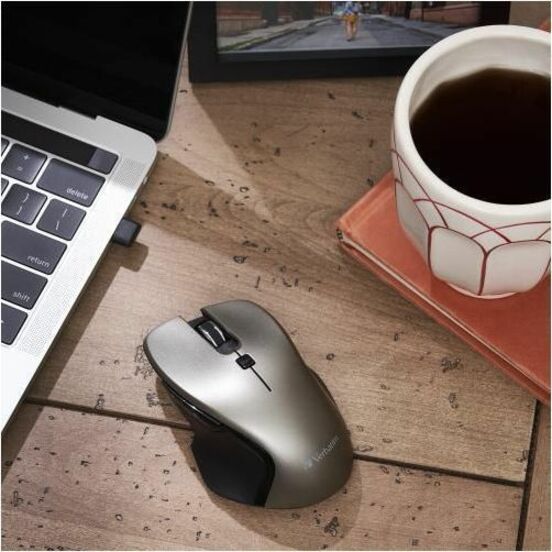 Verbatim Mouse - Blue LED/Optical - Wireless - Radio Frequency - 2.40 GHz - Graphite - USB Type C - 1600 dpi - 6 Button(s) - 1 Each