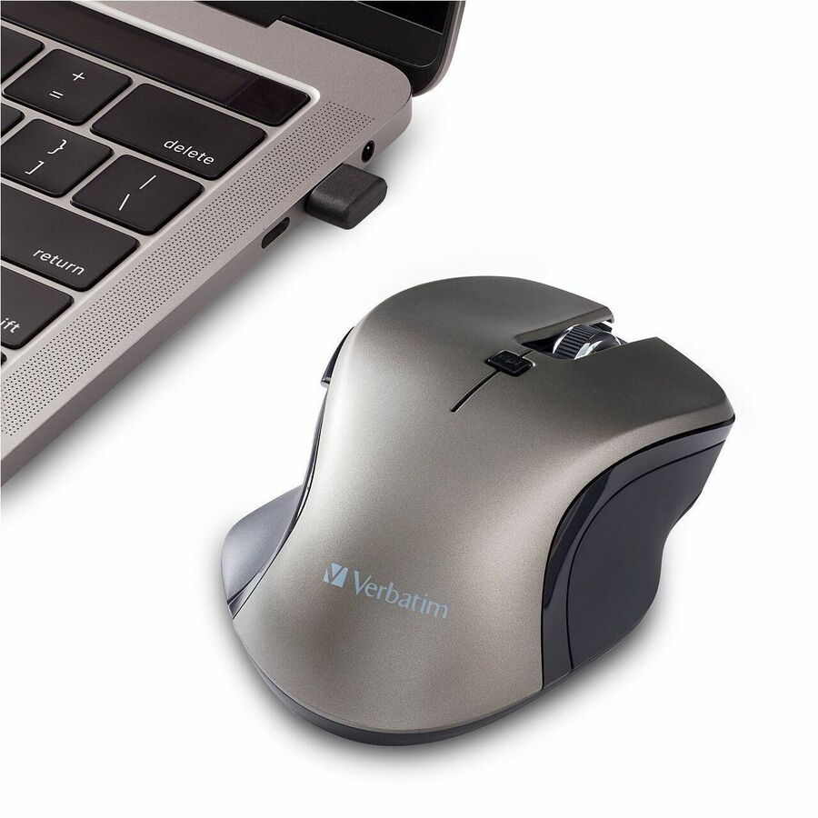 Verbatim Mouse - Blue LED/Optical - Wireless - Radio Frequency - 2.40 GHz - Graphite - USB Type C - 1600 dpi - 6 Button(s) - 1 Each