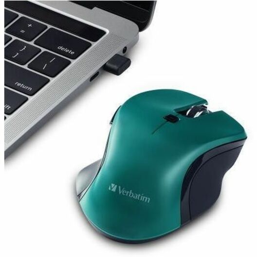 Verbatim Mouse - Blue LED/Optical - Wireless - Radio Frequency - 2.40 GHz - Teal - USB Type C - 1600 dpi - 6 Button(s) - 1 Each