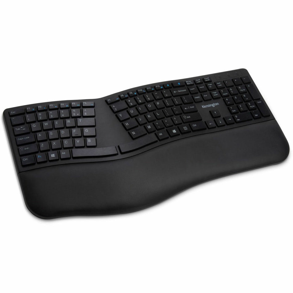 Kensington Pro Fit Ergo Wireless Keyboard-Black - Wireless Connectivity - Bluetooth/RF - 4 - 2.40 GHz - USB Interface - ChromeOS, macOS, Windows - Black