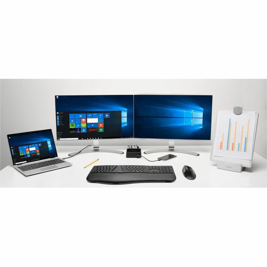 Kensington Pro Fit Ergo Wireless Keyboard-Black - Wireless Connectivity - Bluetooth/RF - 4 - 2.40 GHz - USB Interface - ChromeOS, macOS, Windows - Black