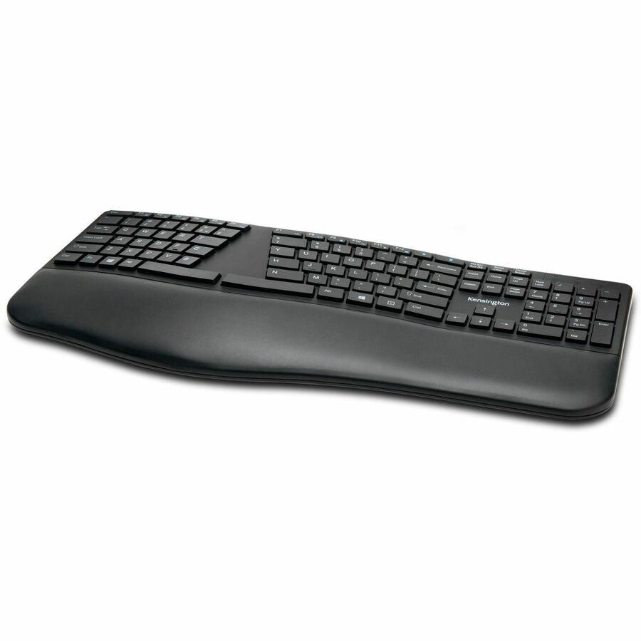 Kensington Pro Fit Ergo Wireless Keyboard-Black - Wireless Connectivity - Bluetooth/RF - 4 - 2.40 GHz - USB Interface - ChromeOS, macOS, Windows - Black