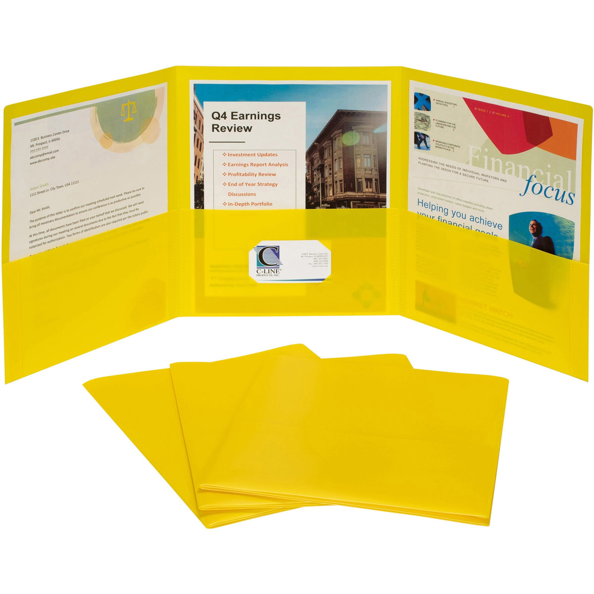 C-Line Letter Pocket Folder - 8 1/2" x 11" - 3 Internal Pocket(s) - Yellow - 24 / Box