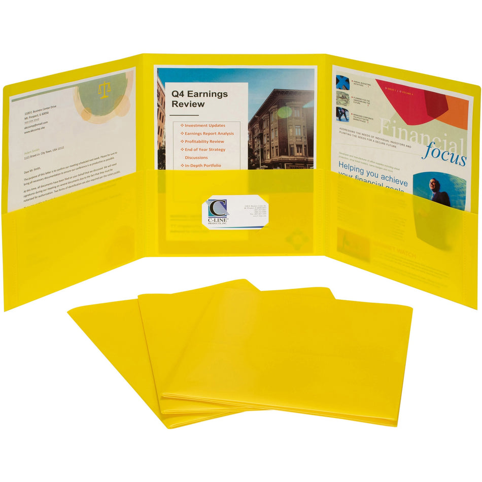 C-Line Letter Pocket Folder - 8 1/2" x 11" - 3 Internal Pocket(s) - Yellow - 24 / Box