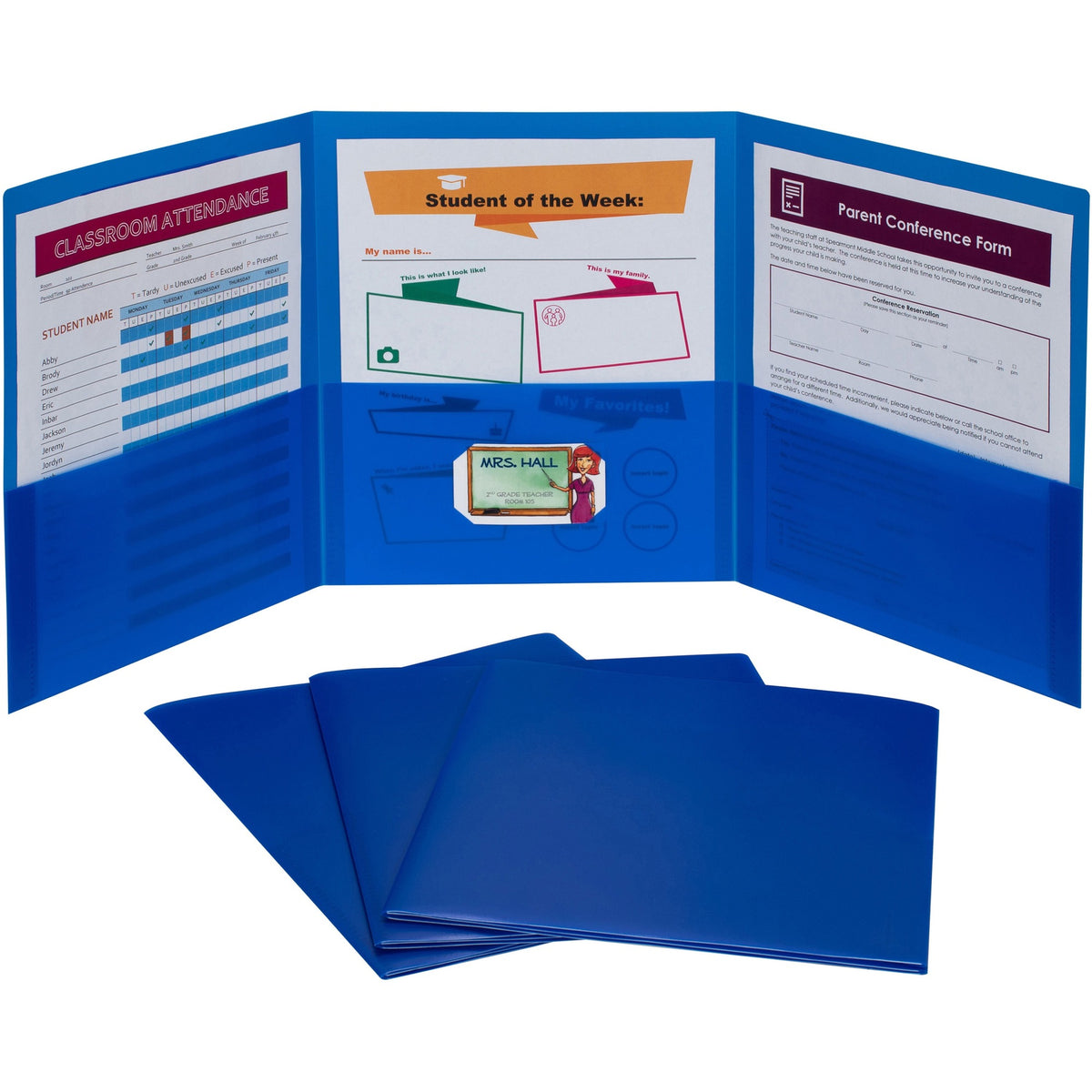 C-Line Letter Pocket Folder - 8 1/2" x 11" - 3 Internal Pocket(s) - Blue - 24 / Box