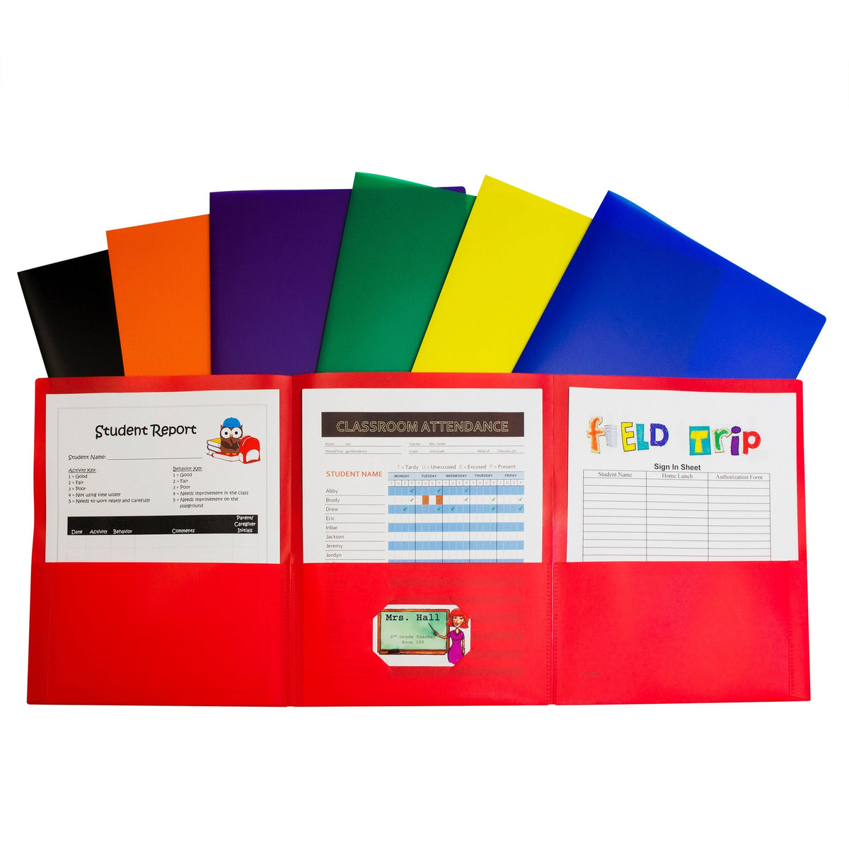 C-Line Letter Pocket Folder - 8 1/2" x 11" - 3 Internal Pocket(s) - Black, Blue, Green, Orange, Red, Purple, Yellow - 24 / Box