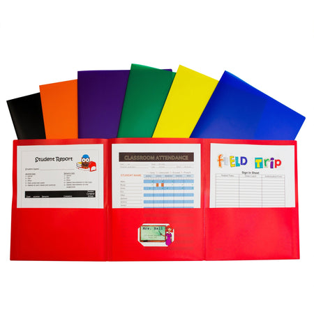 C-Line Letter Pocket Folder - 8 1/2" x 11" - 3 Internal Pocket(s) - Black, Blue, Green, Orange, Red, Purple, Yellow - 24 / Box
