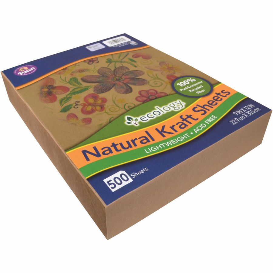 Ecology Natural Kraft Sheets - Drawing, Project, Art, Craft Project, Decoration - 500 Piece(s) - 2.10" Height x 9" Width x 12" Length - Natural - Kraft - 500 / Ream