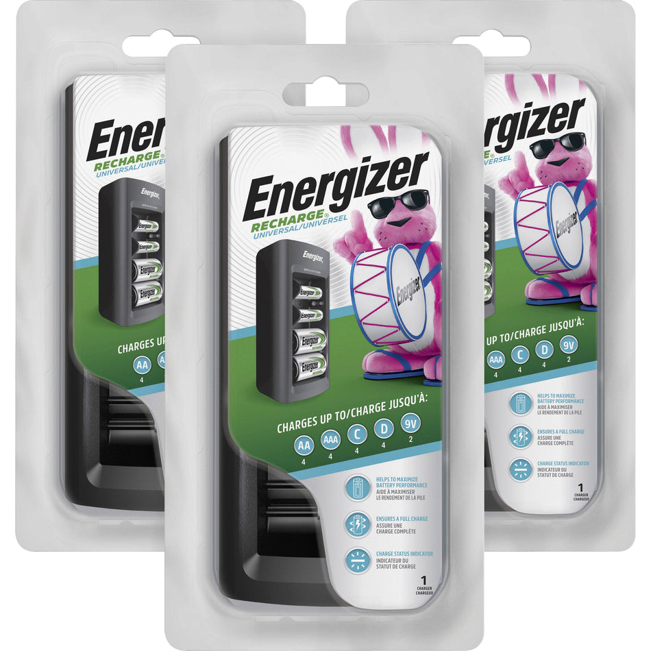 Energizer Recharge Universal Chargers - 6 Hour Charging - AA, AAA, C, D, 9V - 3 / Carton