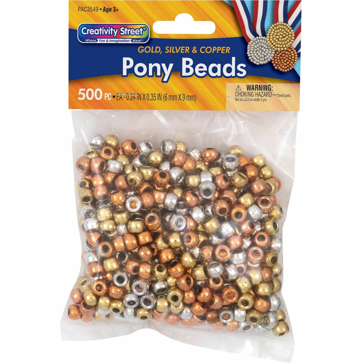 Creativity Street Pony Beads - Pony Bead - Assorted, Gold, Copper, Silver