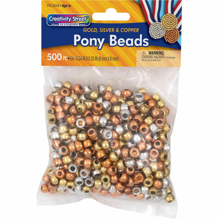 Creativity Street Pony Beads - Pony Bead - Assorted, Gold, Copper, Silver