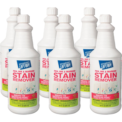 MÔøΩtsenbÔøΩcker's Lift Off Pen/Ink/Marker Stain Remover - 32 fl oz (1 quart) - Environmentally Friendly, Water Based, Color Safe - White - 6 / Carton
