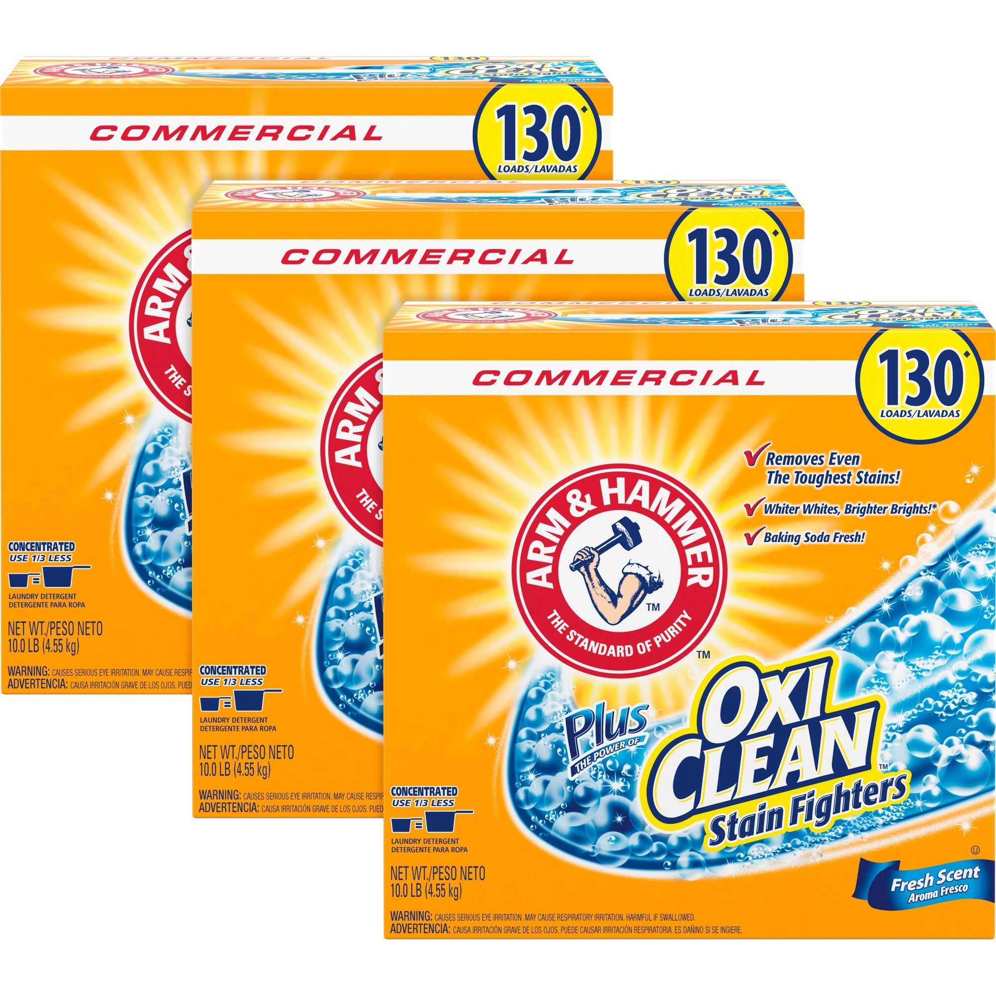 Arm & Hammer Powder Detergent plus OxiClean - 160 oz (10 lb) - Fade Resistant - Orange - 3 / Carton