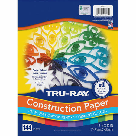 Tru-Ray Color Wheel Construction Paper - Project - 144 Piece(s) - 12" Height x 9" Width x 1" Length - Yellow, Gold, Orange, Festive Red, Holiday Red, Magenta, Violet, Purple, Blue, Turquoise, Holiday Green, ... - 144 / Pack