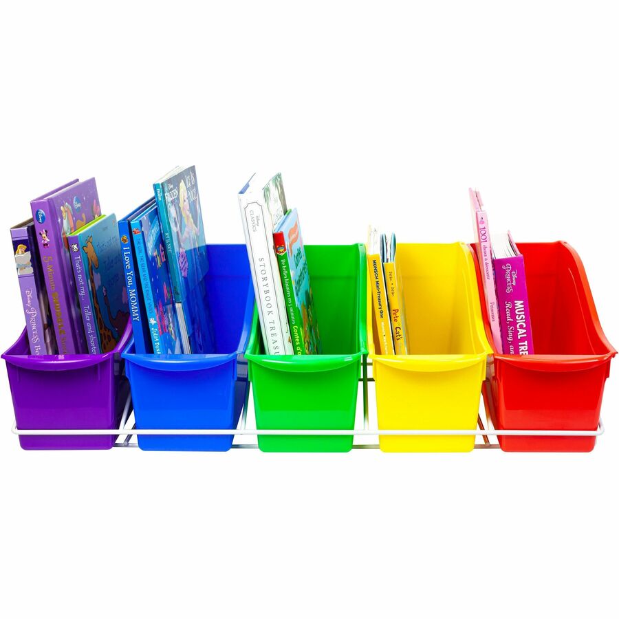 Storex Large Book Bins Metal Shelf Rack - 5 Compartment(s) - 7.25" Height x 14.30" Width x 25.69" Length - Metal, Steel - 1 / Carton