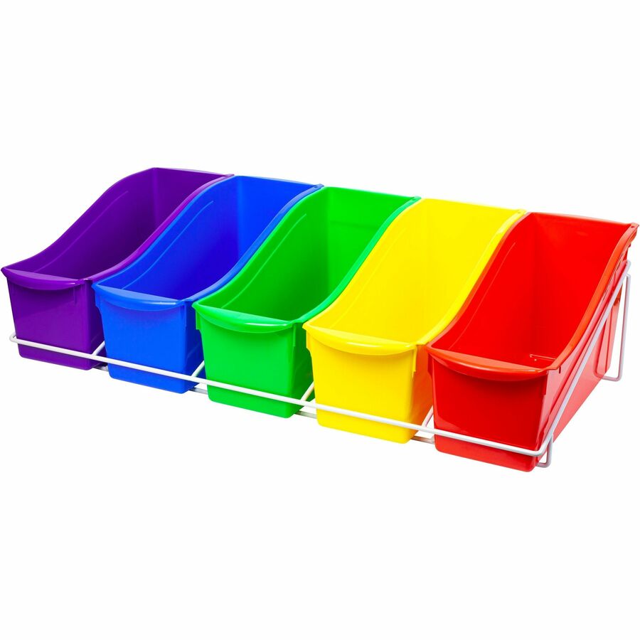Storex Large Book Bins Metal Shelf Rack - 5 Compartment(s) - 7.25" Height x 14.30" Width x 25.69" Length - Metal, Steel - 1 / Carton