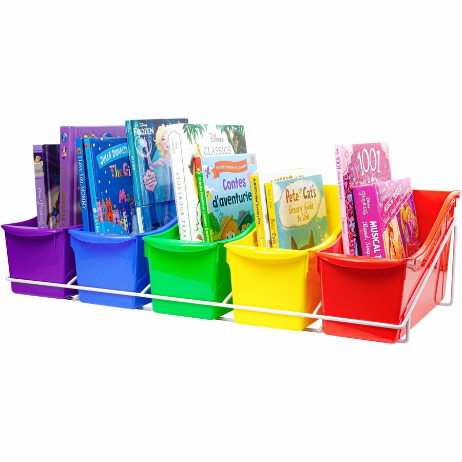 Storex Large Book Bins Metal Shelf Rack - 5 Compartment(s) - 7.25" Height x 14.30" Width x 25.69" Length - Metal, Steel - 1 / Carton