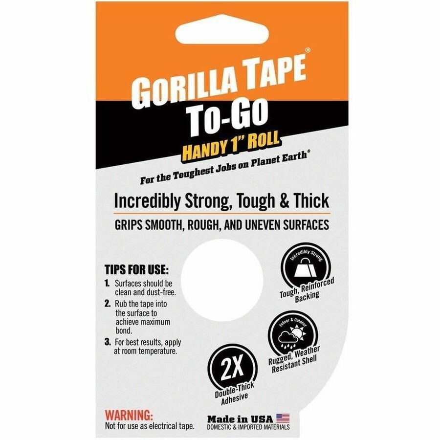 Gorilla Tape To-Go - 10 yd Length x 1" Width - Black - 1 Each