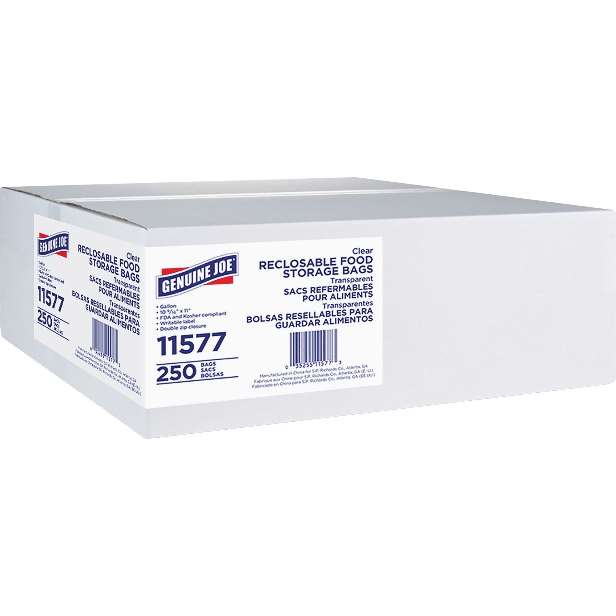 Genuine Joe Food Storage Bags: 1 gal Capacity Zipper Closure - 250/Box