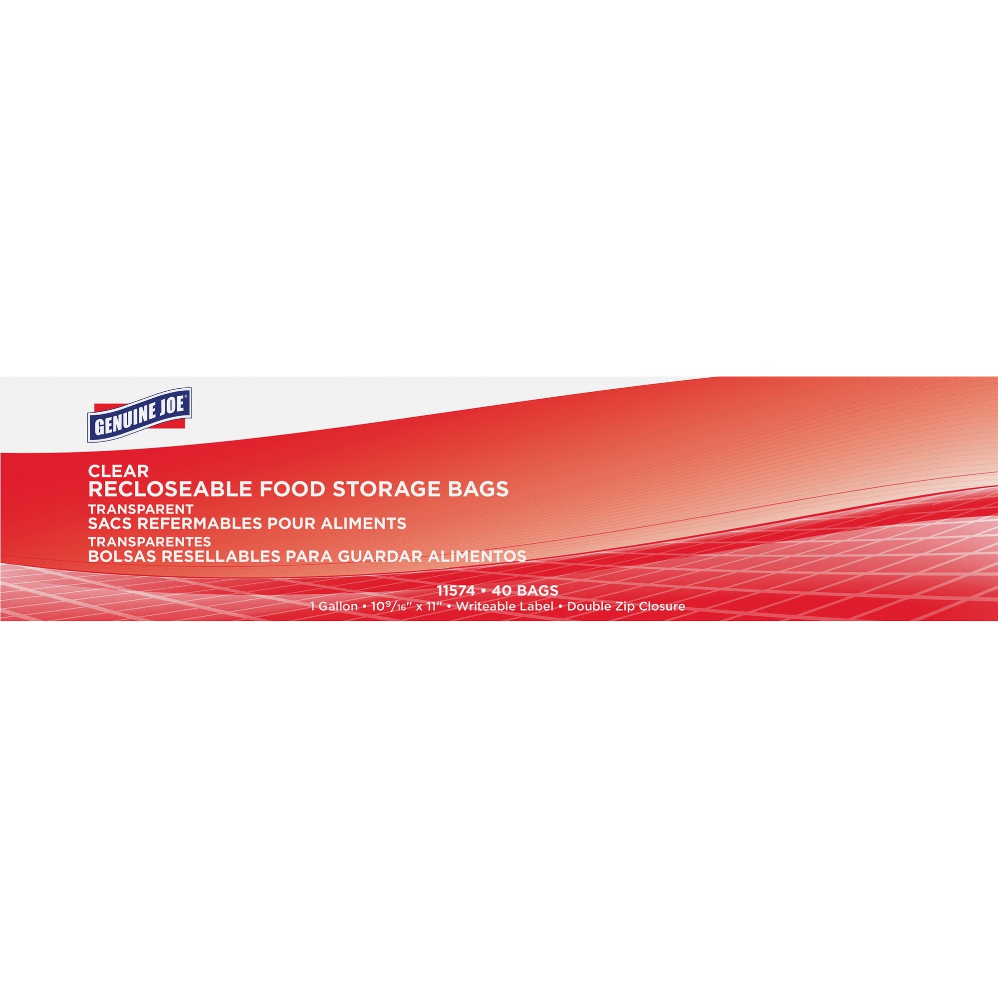 Genuine Joe Food Storage Bags: 1 gal Capacity Zipper Closure - Clear - 40/Box