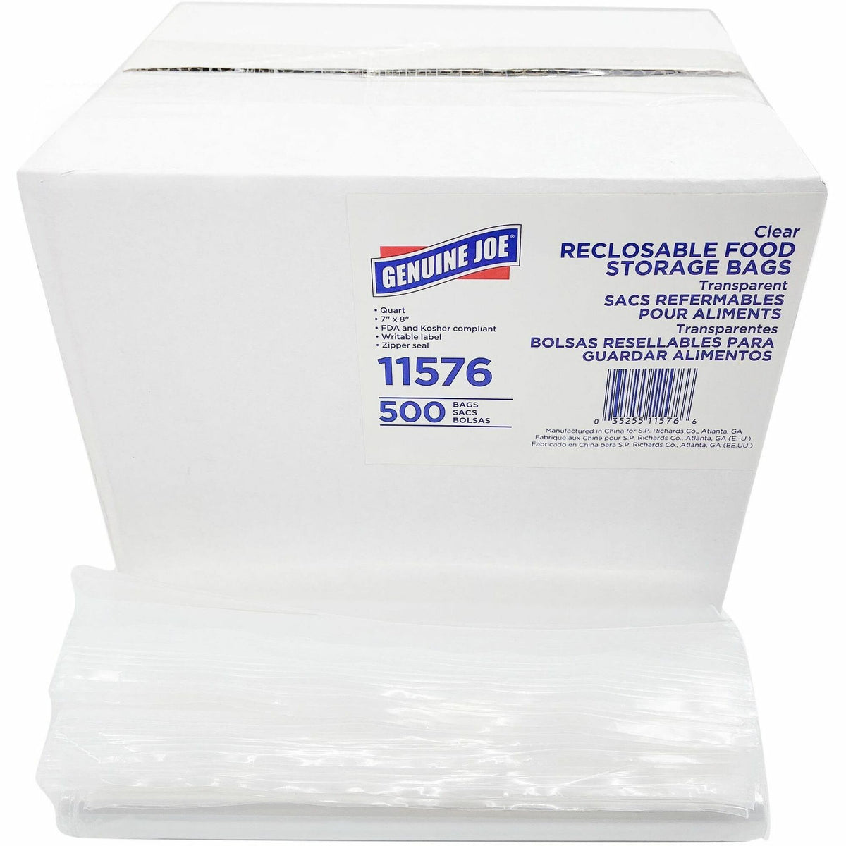 Genuine Joe Food Storage Bags: 1 Quart Capacity Zipper Closure - 500/Box