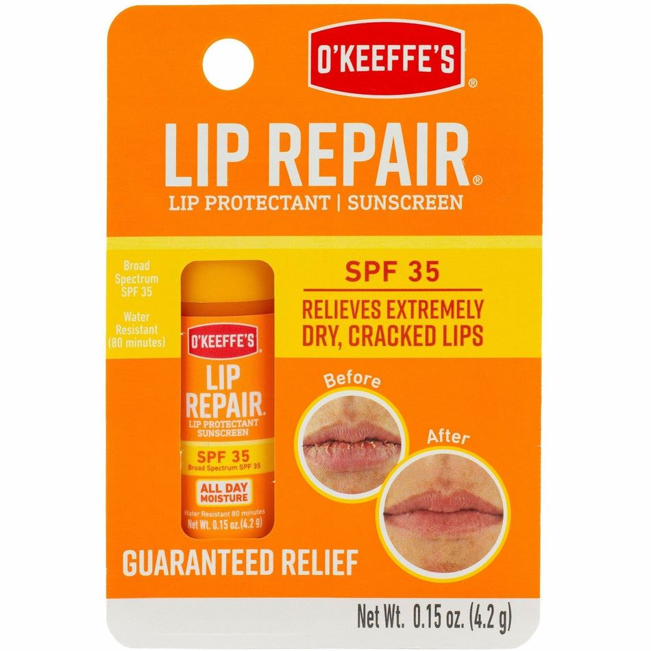 O'Keeffe's Lip Repair SPF 35 Lip Protectant Sunscreen - Cream - 0.15 fl oz - For Dry Skin - SPF 35 - Applicable on Lip - Cracked/Scaly Skin, Sunburn - Moisturising, Water Resistant - 1 Each