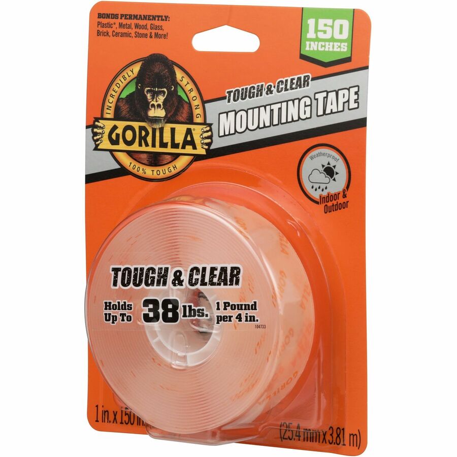 Gorilla Tough & Clear Mounting Tape - 12.50 ft Length x 1" Width - Clear - 1 Each