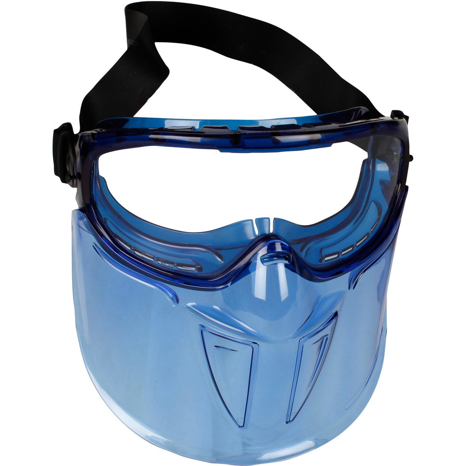 Kleenguard Shield Goggle Protection - Recommended for: Cleaning, Breakroom - Universal - Particulate, Splash, Eye, Full Face Protection - Clear Lens - Blue Frame - Vented, Soft, Pliable, Adjustable Strap, Anti-fog, Snug Fit, UV Resistant - 1 Each
