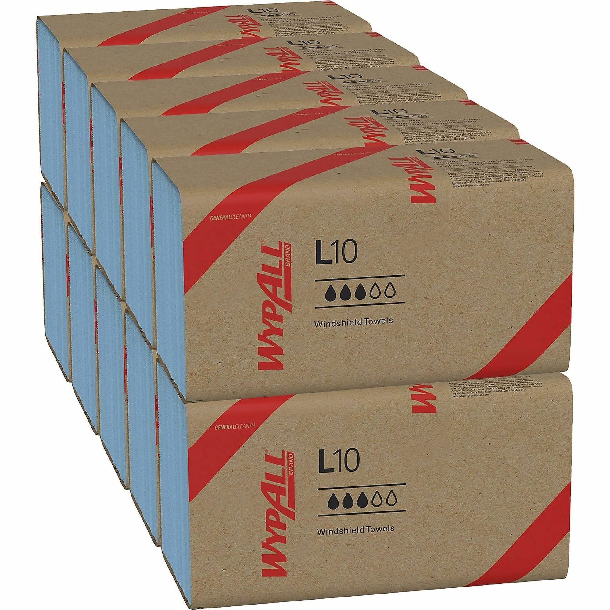 Wypall GeneralClean L10 Light Cleaning Windshield Towels - 1 Ply - Single Fold - 9.10" Width x 10.25" Length - Blue - Paper - 224/Pack - 10 / Carton