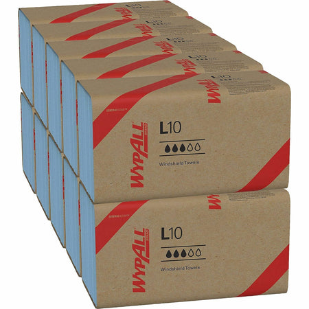 Wypall GeneralClean L10 Light Cleaning Windshield Towels - 1 Ply - Single Fold - 9.10" Width x 10.25" Length - Blue - Paper - 224/Pack - 10 / Carton
