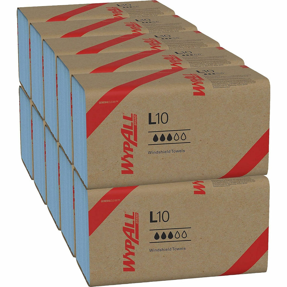 Wypall GeneralClean L10 Light Cleaning Windshield Towels - 1 Ply - Single Fold - 9.10" Width x 10.25" Length - Blue - Paper - 224/Pack - 10 / Carton