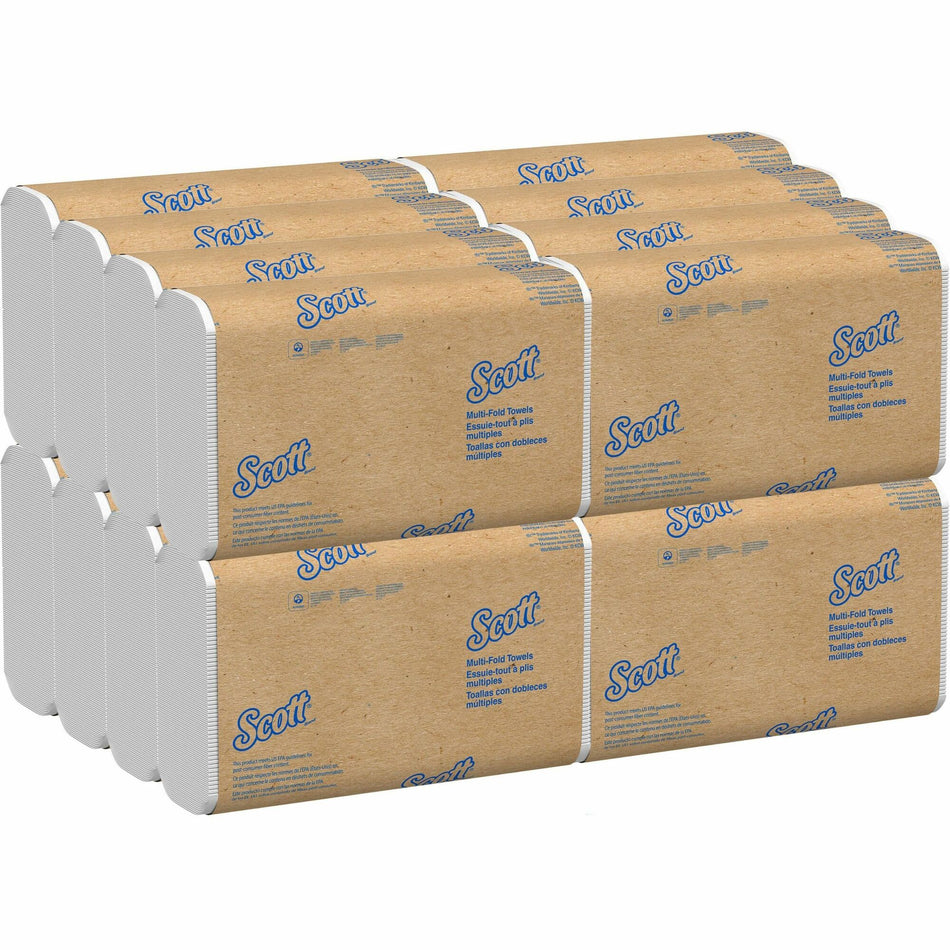 Scott® Multifold Narrow Width Paper Towels with Absorbency Pockets - Multifold - 9.40" Width x 8" Length - 4000 Sheets - White - Fiber - 250/Pack - 16 / Carton