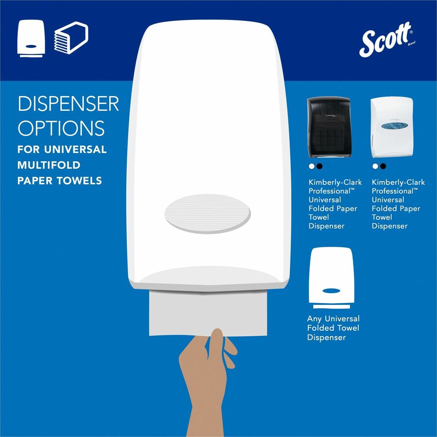 Scott® Multifold Narrow Width Paper Towels with Absorbency Pockets - Multifold - 9.40" Width x 8" Length - 4000 Sheets - White - Fiber - 250/Pack - 16 / Carton