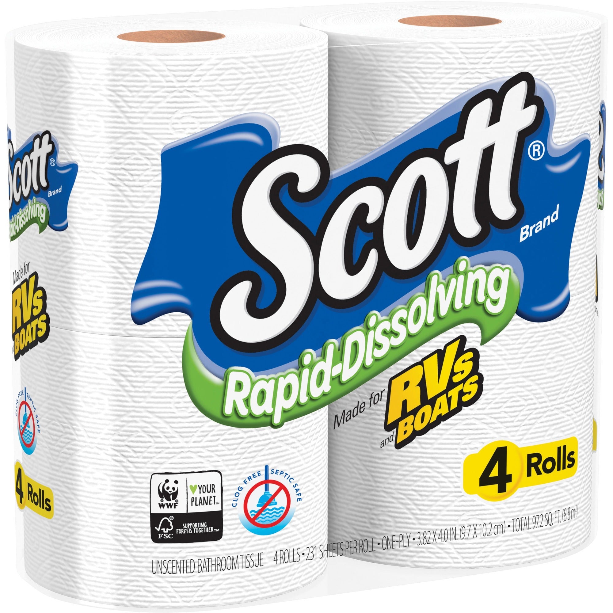 Scott Rapid-Dissolving Toilet Paper - WhitePack - 4/Pack - 12 / Carton