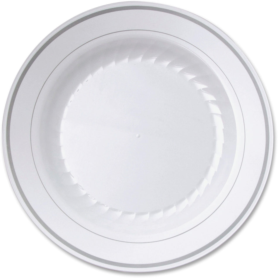 Masterpiece 9" Heavyweight Plates - Picnic, Party - Disposable - 9" Diameter - White - Plastic Body - 10/Pack - 12 / Carton