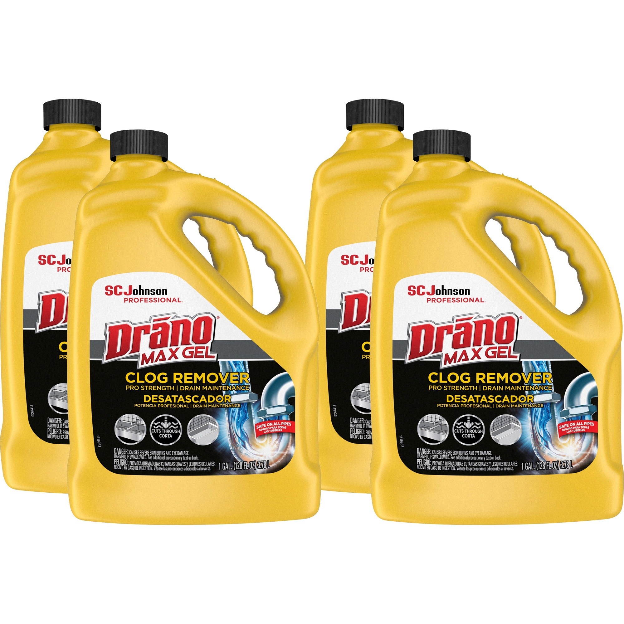 Drano Max Gel Clog Remover - Ready-To-Use - 128 oz (8 lb) - Corrosion Resistant - Clear - 4 / Carton