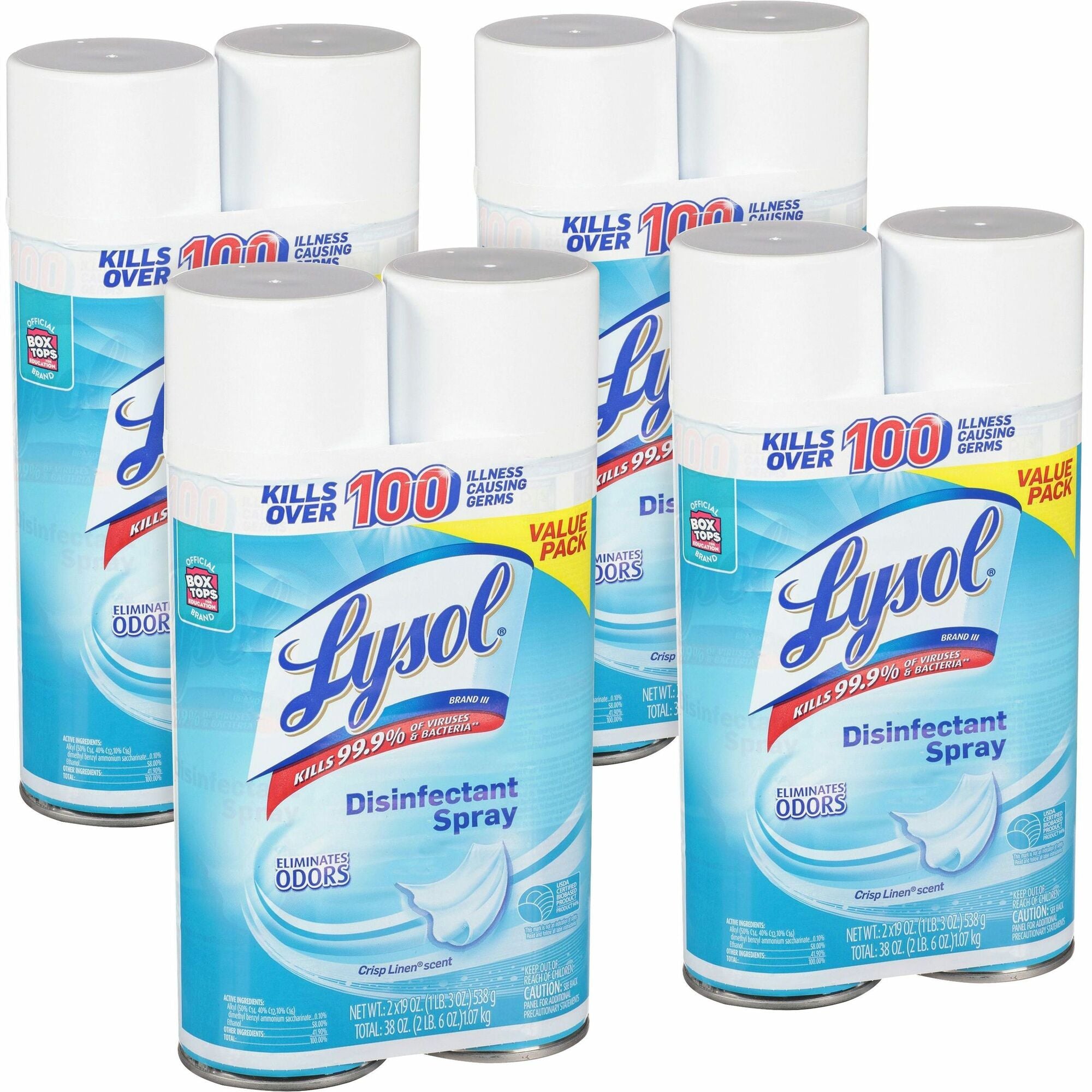 Lysol Crisp Linen Disinfectant Spray - Ready-To-Use - 19 oz (1.19 lb) to - Crisp Linen Scent - Clear - 2/Pack - 4 / Carton